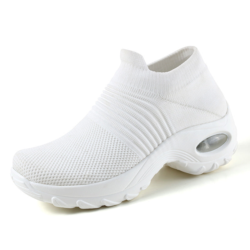 Women’s Low-Top Sneakers – Air Cushion Sole – Slip-On Orthopedic Fit White