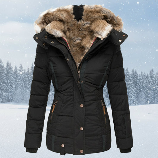 Women's Winter Parka Navy Blue Faux Fur Hood - ArcticGlow