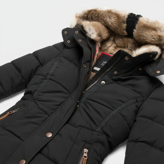 Women's Winter Parka Navy Blue Faux Fur Hood - ArcticGlow