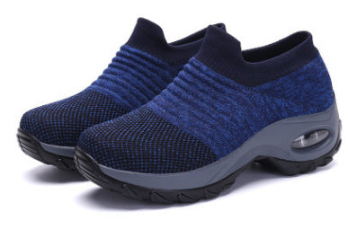 Women’s Low-Top Sneakers – Air Cushion Sole – Slip-On Orthopedic Fit Blue Gray