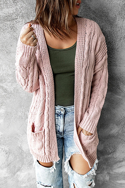 Women's Cable Knit Cardigan with Pockets - Cozy Longline - KnitEase