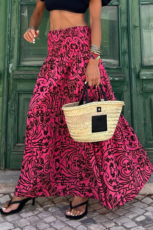 Women's High Waisted Printed Midi Skirt - StyleFlow
