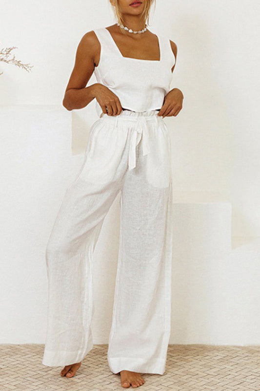 Women's Flowy Jumpsuit Set - Sleeveless Tie-Waist Romper - SummerEase