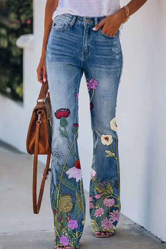 Floral Pocket Denim Jeans for Women - BloomDenim