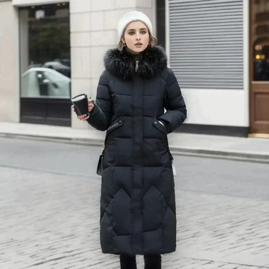 Women's Slim Fit Padded Coat Detachable Fur - WinterGlam