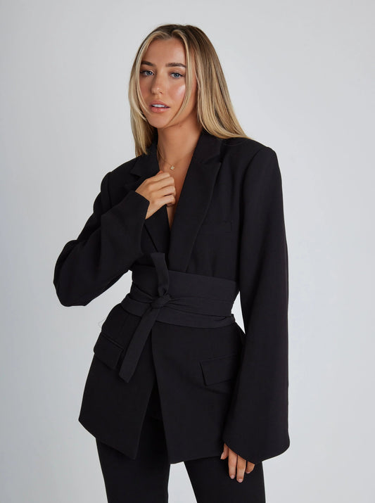 Women's Tailored Blazer - Belted Waist, Structured Shoulders - PowerSuit