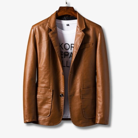 Men's Premium PU Leather Jacket Stand Collar - UrbanEdge Brown