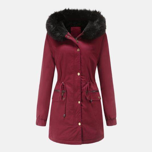 Women's Longline Parka Jacket Faux Fur Hood - WinterCharm