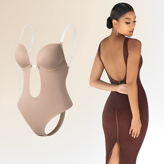 Women’s Bodysuit – Slim Fit – Backless – Cut-Out Front Beige