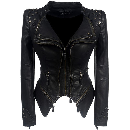 Faux Leather Gothic Jacket for Women - RebelEdge Black