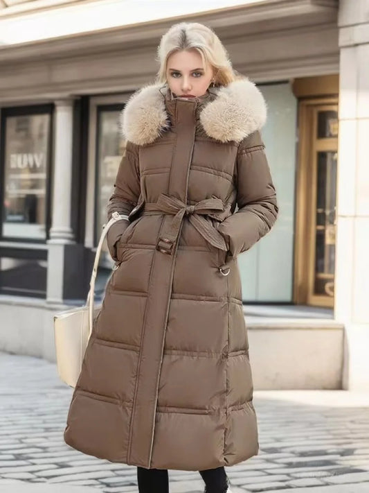 Women's luxurious long casual parka coat Khaki