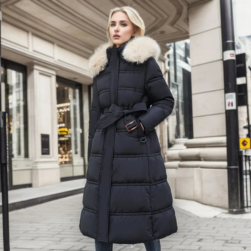 Women's luxurious long casual parka coat Black