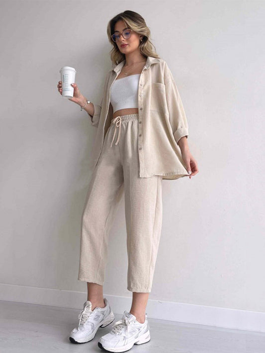 Women's 2-Piece Linen Set - Oversized & Relaxed Fit - BreezeSet