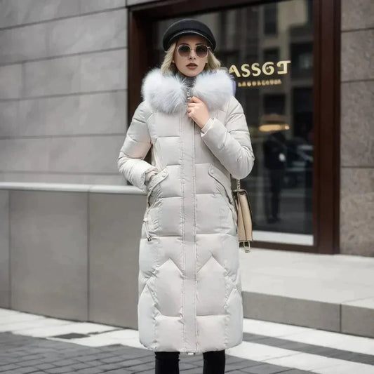 Women's Slim Fit Padded Coat Detachable Fur - WinterGlam