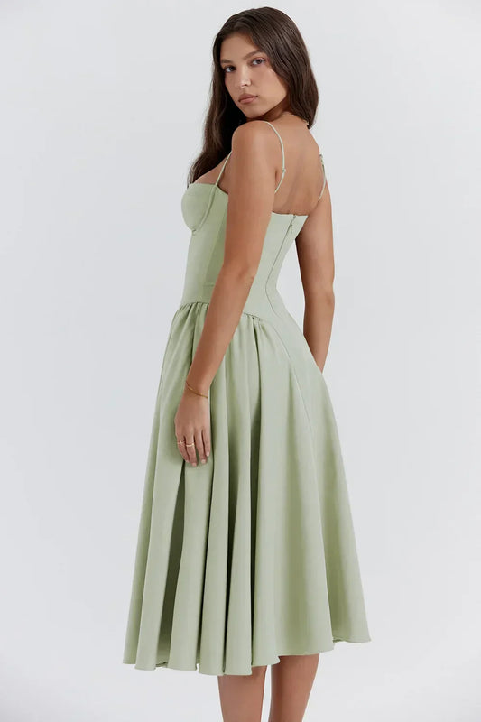 Women's Sleeveless Corset Midi Dress - BodyCharm