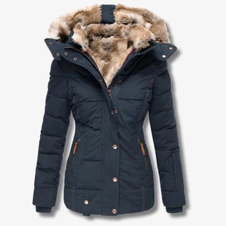 Women's Quilted Puffer Coat Faux Fur Hood - WinterWarm