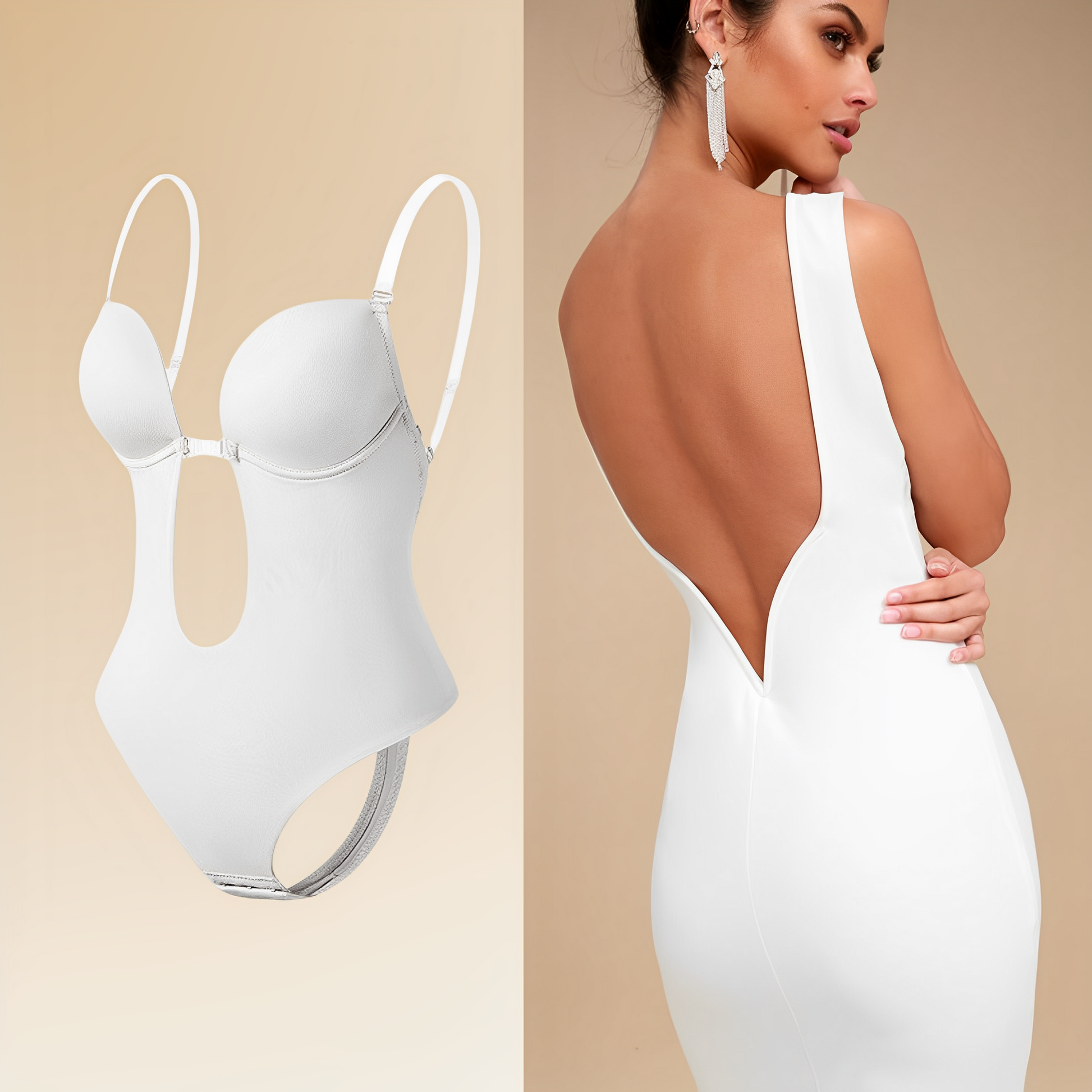 Women’s Bodysuit – Slim Fit – Backless – Cut-Out Front White