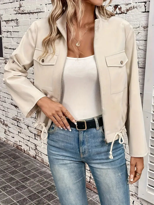 Women's Faux Leather Tailored Jacket - Urban Edge Zip-Up - City Chic