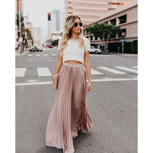Women's High-Waist Maxi Skirt - Elegant Pleated Flowing Skirt - BellaBloom