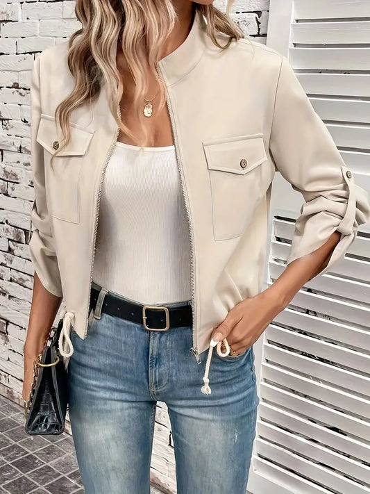 Women's Faux Leather Tailored Jacket - Urban Edge Zip-Up - City Chic