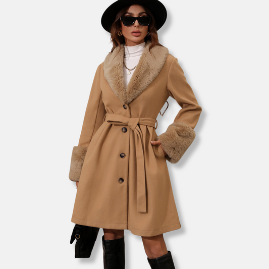 Women's Tailored Trench Coat Faux Fur Trim - WinterBelle