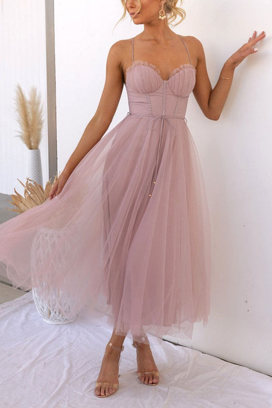 Women's Chiffon Maxi Dress - Elegant Flowy Tulle Overlay - GalaGown