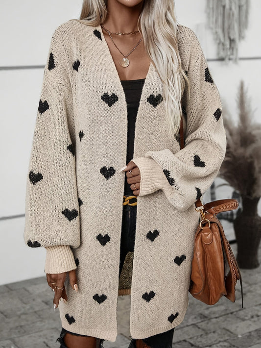 Women's Knitted Cardigan Soft Heart Pattern - Heartfelt