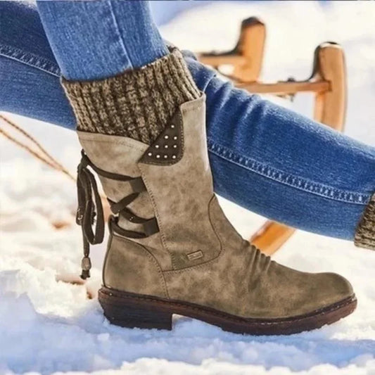 Women's Studded Ankle Boots with Knit Cuff - UrbanEdge