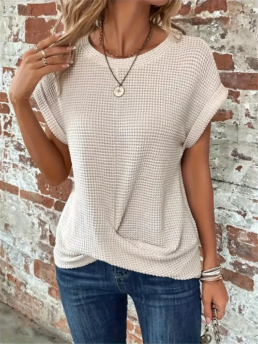 Women's Breathable Waffle Knit Top - Effortless Style, WaffleWeave