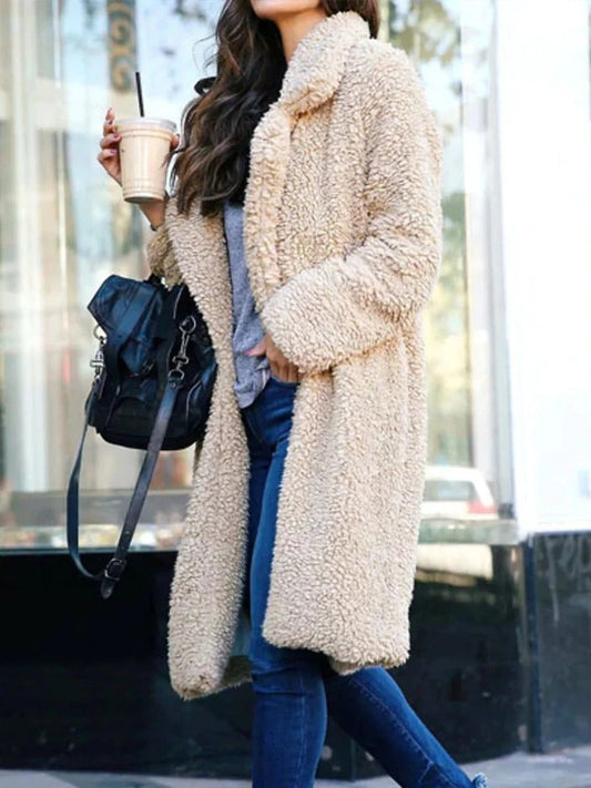 Women's Plush Faux Shearling Coat - Elegant Wide Lapel - ShearGlam