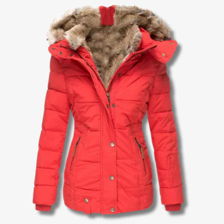 Women's Quilted Puffer Coat Faux Fur Hood - WinterWarm