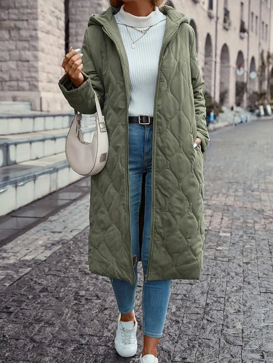 Women's Insulated Quilted Long Coat Hooded - WinterWarm