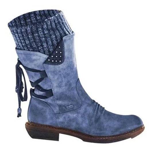 Women's Studded Ankle Boots with Knit Cuff - UrbanEdge
