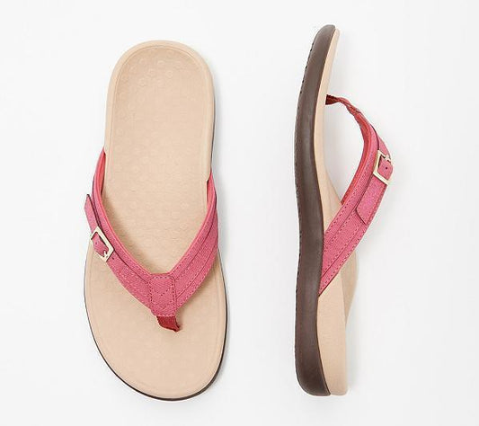 Women’s Flip-Flops – Orthopedic Support – Cushioned Sole – Adjustable Buckle Strap Red