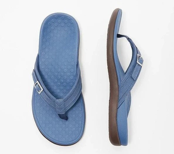 Women’s Flip-Flops – Orthopedic Support – Cushioned Sole – Adjustable Buckle Strap Dark Blue