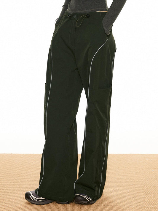 Women's Wide Leg Cargo Pants - Drawstring Utility Trousers - StreetChic