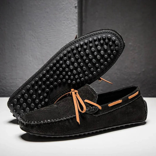 Men’s Loafers – Streamlined Fit – Luxury Fabric – Moccasin Stitch – Slip-On Design Black