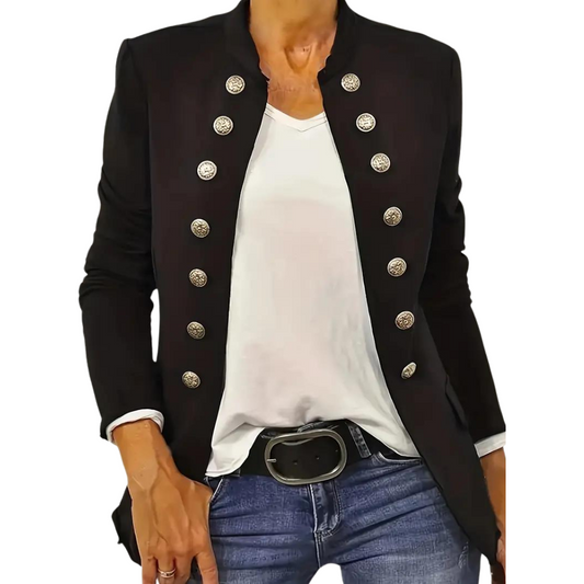 Black Casual Blazer with Front Buttons - Arja