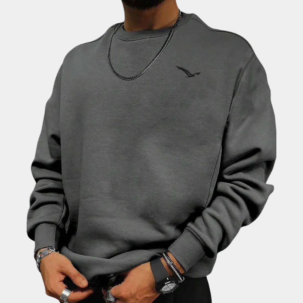 Men’s Sweater – Relaxed Fit – Cotton – Crew Neck – Ribbed Cuffs – Casual Wear Grey