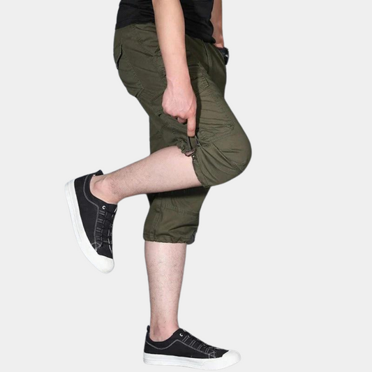 Men’s Cargo Pants – Three-Quarter Length – Relaxed Fit – Breathable Blend – Multi Pocket Army Green