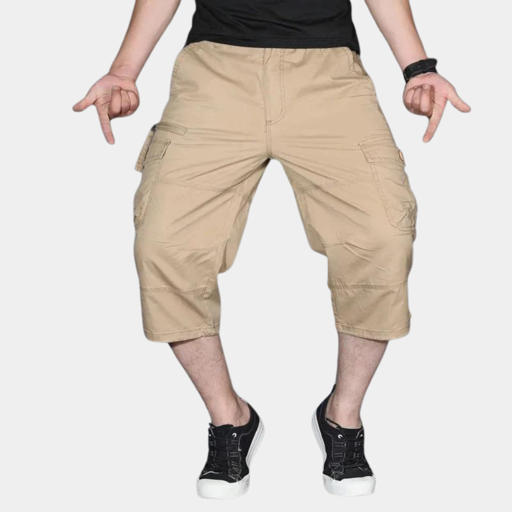 Men’s Cargo Pants – Three-Quarter Length – Relaxed Fit – Breathable Blend – Multi Pocket Khaki