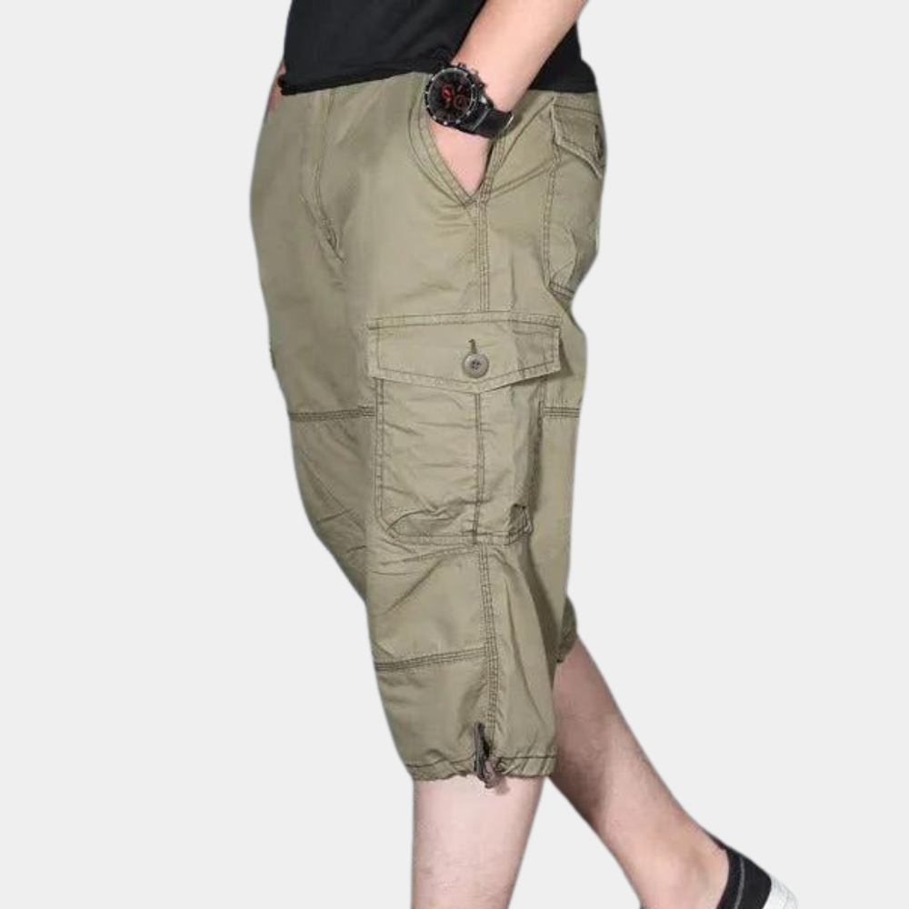 Men’s Cargo Pants – Three-Quarter Length – Relaxed Fit – Breathable Blend – Multi Pocket Light Green