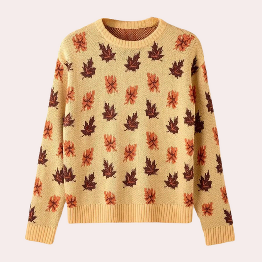 Women's Knitted Leaf Sweater - Elegant Autumn Charm - AutumnWeave