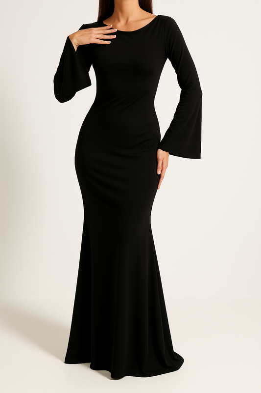 Satin Maxi Dress for Women - Floor Length Flared Sleeve - EveningFlair