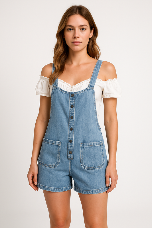 Women's Denim Dungaree Shorts Adjustable Strap - Breezy Days
