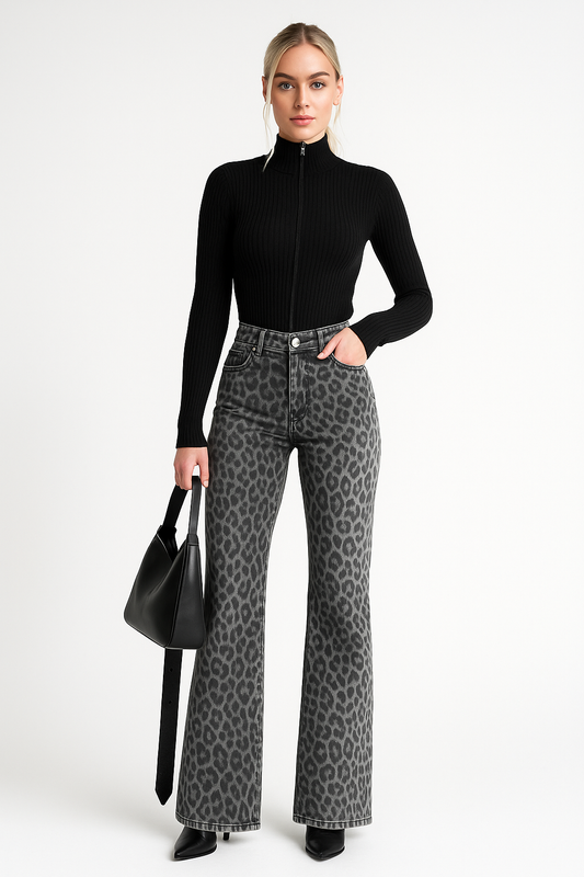 Women's High Waist Leopard Jeans - Couture-Moda Wild Denim
