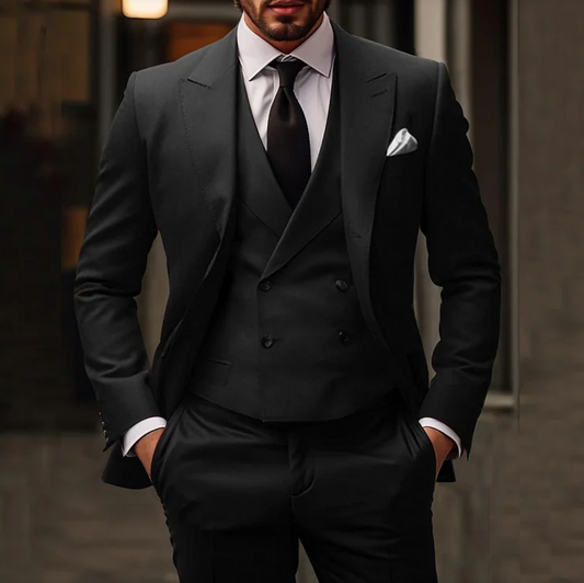 Men's 3-Piece Tailored Fit Suit - The Distinguished Gent Black