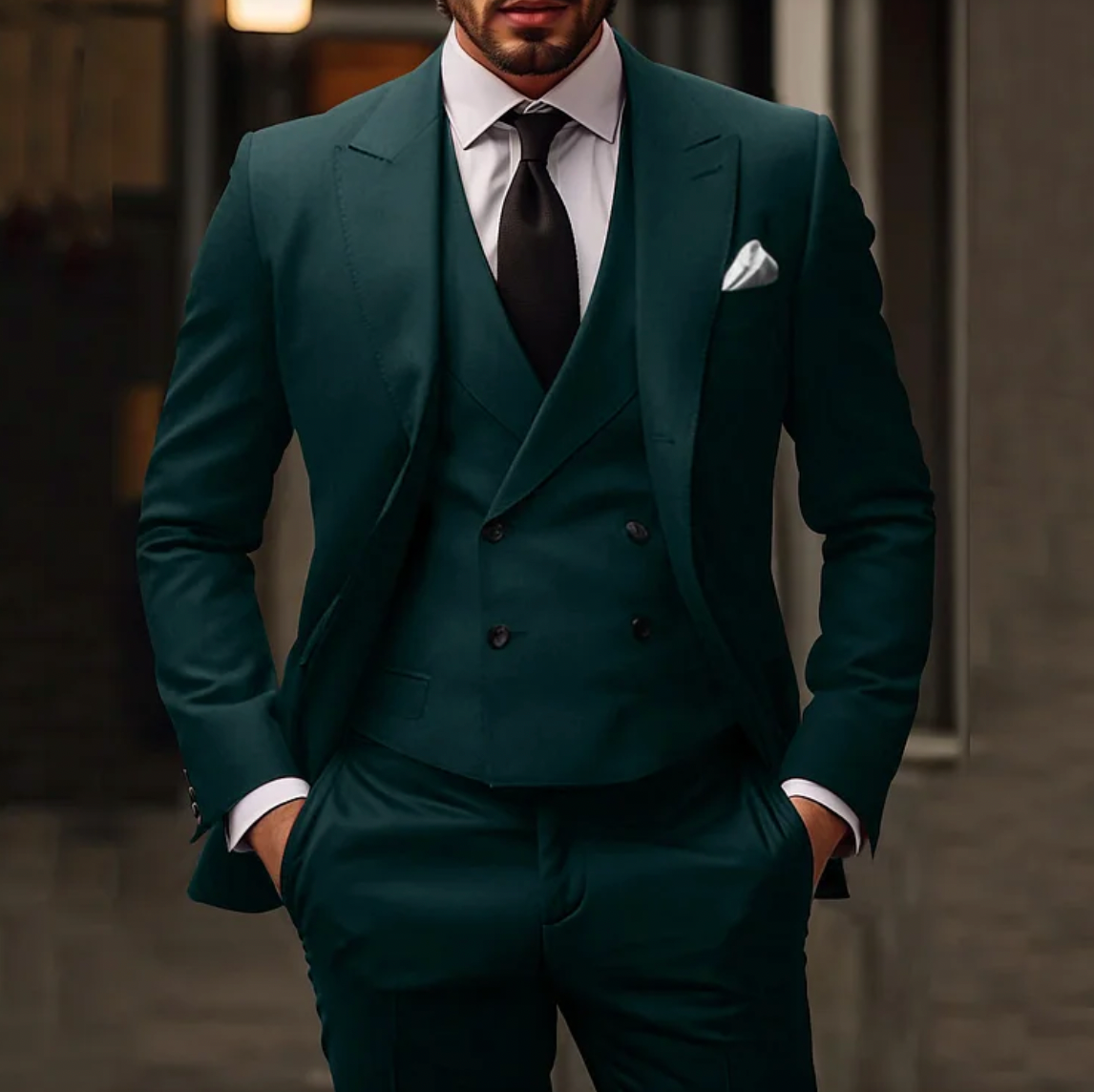 Men's 3-Piece Tailored Fit Suit - The Distinguished Gent Green