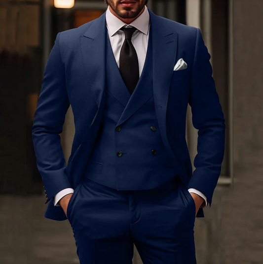 Men's 3-Piece Tailored Fit Suit - The Distinguished Gent Dark blue