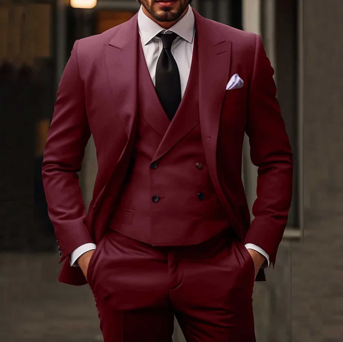 Men's 3-Piece Tailored Fit Suit - The Distinguished Gent Burgundy